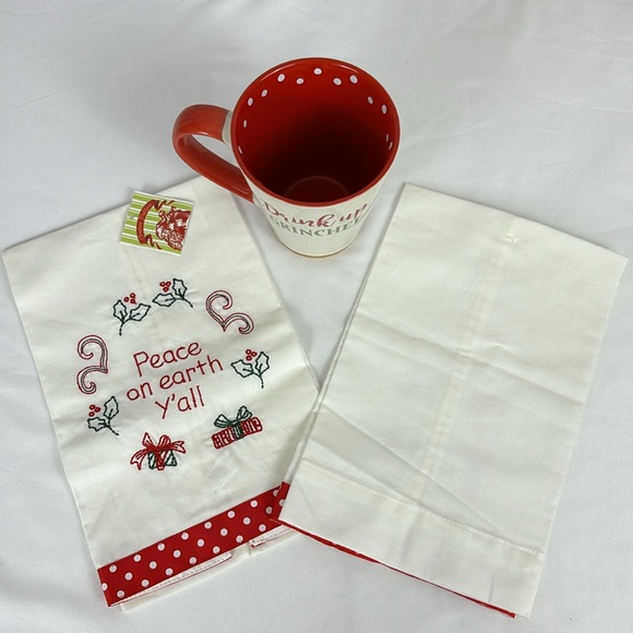 Drink Up Grinches Coffee Mug & Merry Christmas Ya'll Hand Towels Holiday Set 3Pc - Picture 6 of 10
